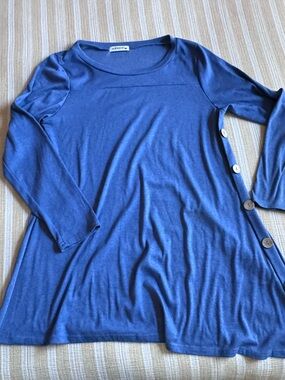 IGENJUN True Blue asymmetrical Long-Sleeve Swing Tunic with Side Buttons SZ XL